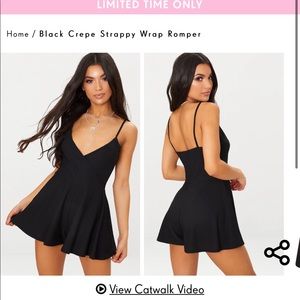Black Crepe Strappy Wrap Romper